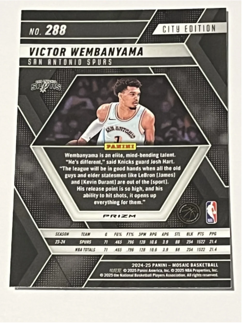 Victor Wembanyama Panini 2024-25 Mosaic City Edition Insert Spurs #288